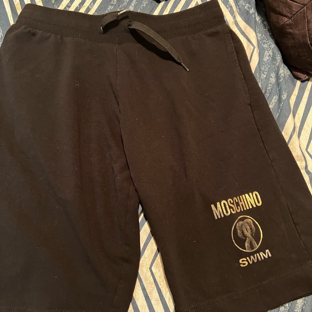 Moschino Black Athletic Shorts with Logo Embroidery